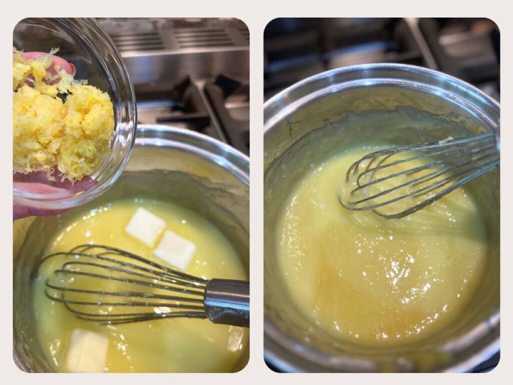 add egg yolks, butter, lemon juice, and lemon zest to pie filling
