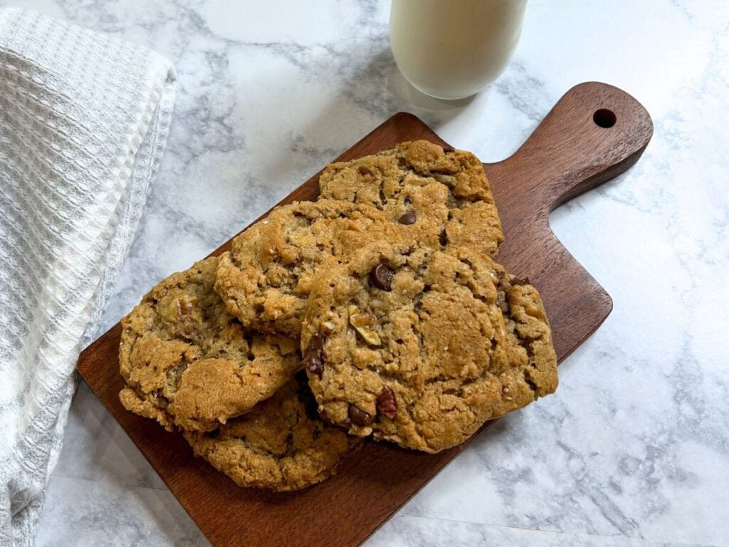 ranger cookies served with a glass of cold milk