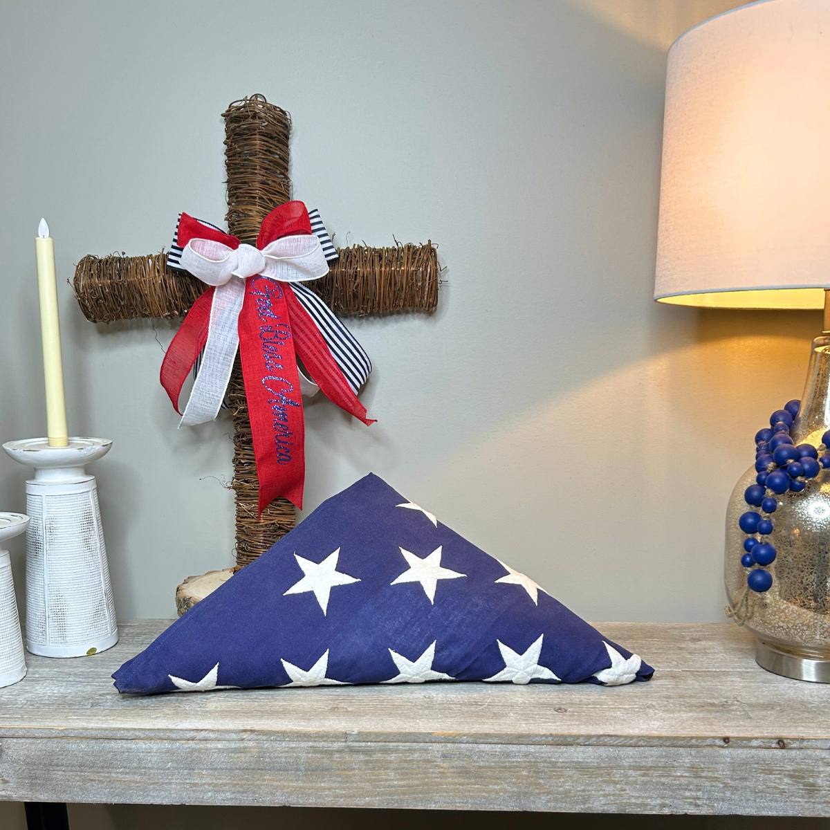 Patriotic Bow for Twig Cross