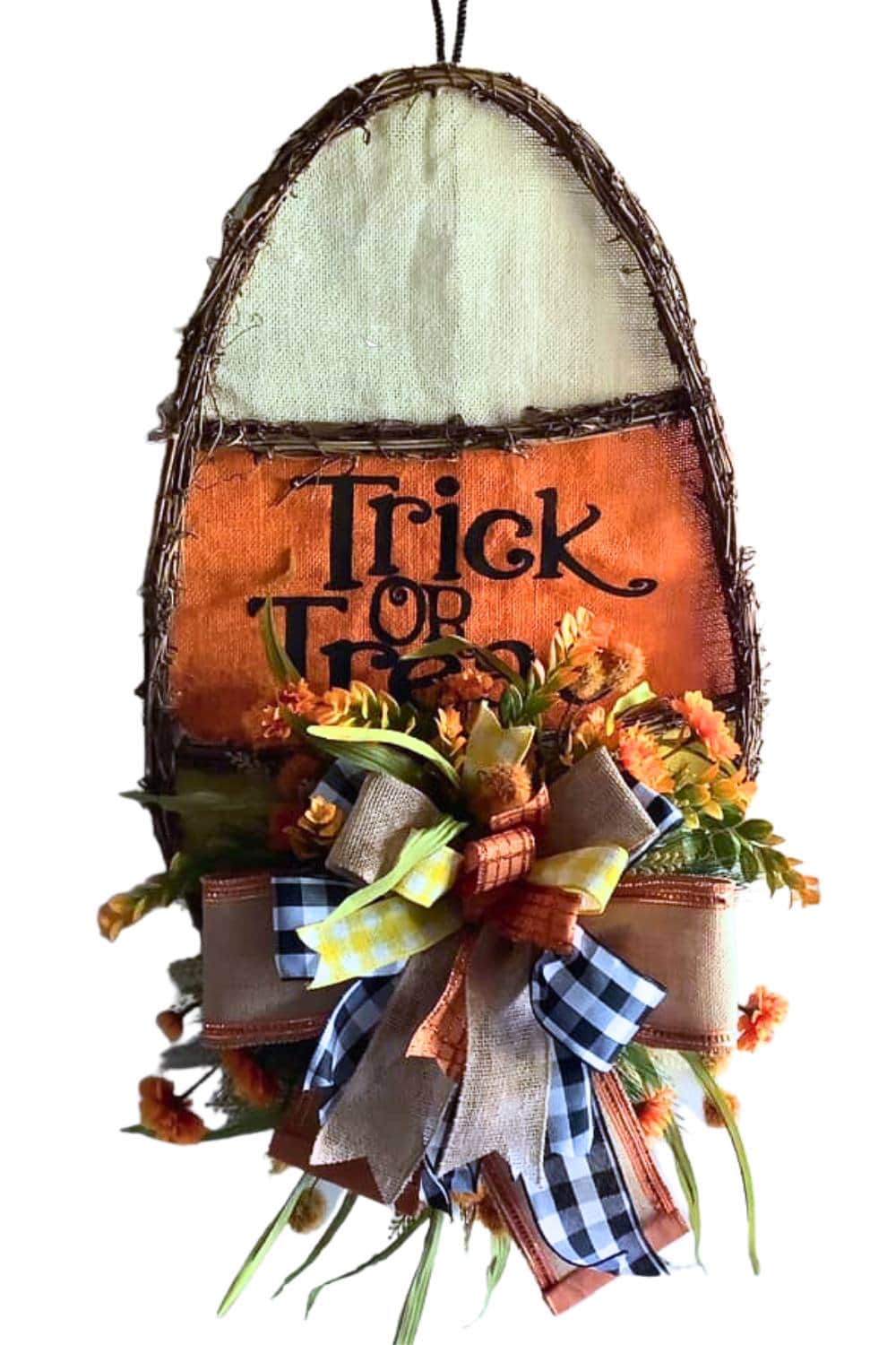 candy corn door hanger with bow and flowers