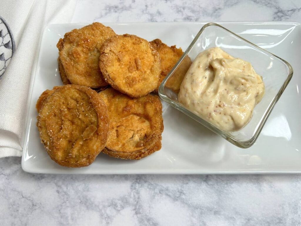 white eggplant fried and served with a homemade dipping sauce