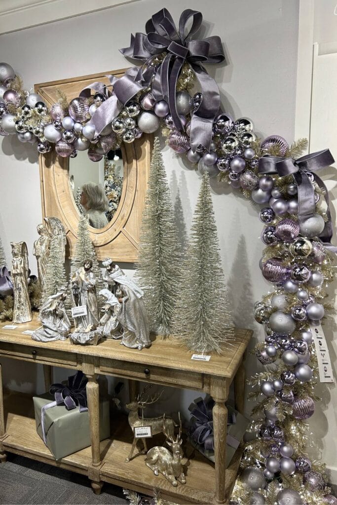 ornate garland with silver and amethyst color balls