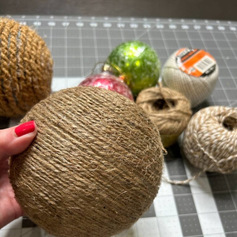 jute string wrapped around a styrofoam ball