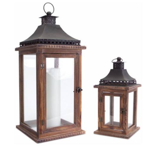 neutral cape cod style wood, glass, and metal lanterns from Melrose