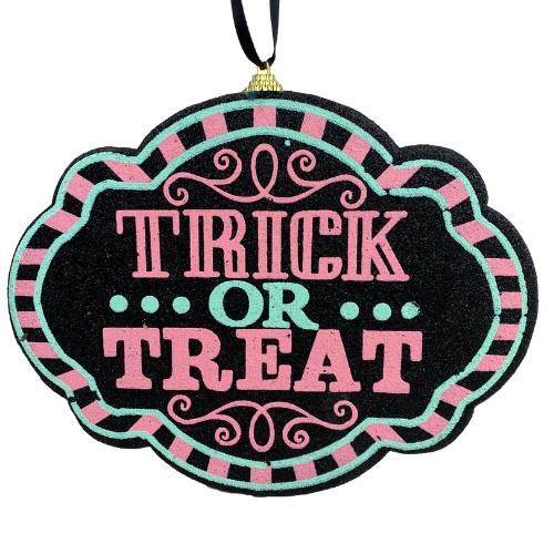 trick or treat halloween sign in pink and blue