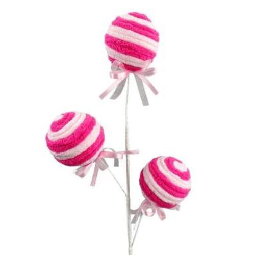hot pink and white striped chenille ball spray for a halloween decoration