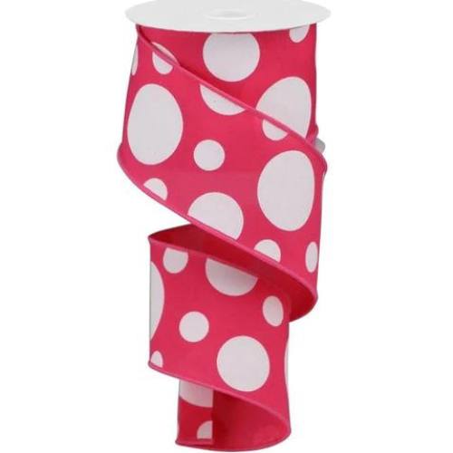 2.5" pink and white polka dot ribbon with assorted size dots
