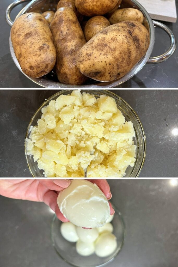 microwave baking potatoes for potato salad, boiled eggs