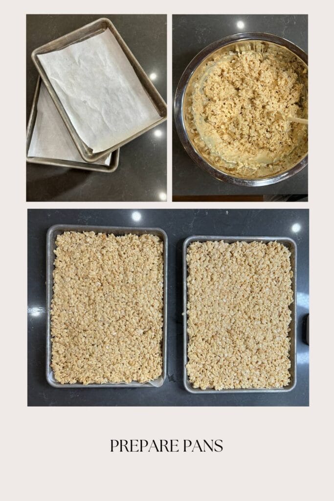 rice krispies spread in a pan ready to cut