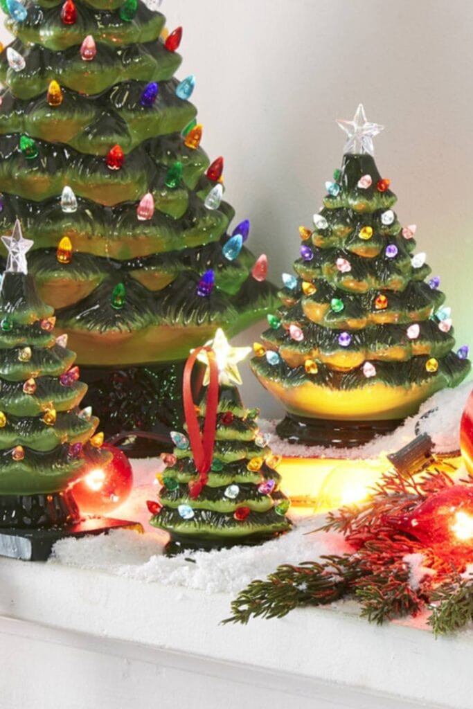 old fashioned ceramic christmas tree with tiny lights