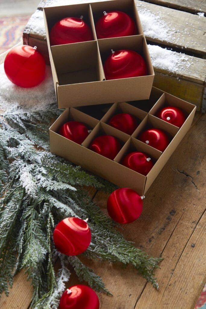 red satin covered Christmas balls