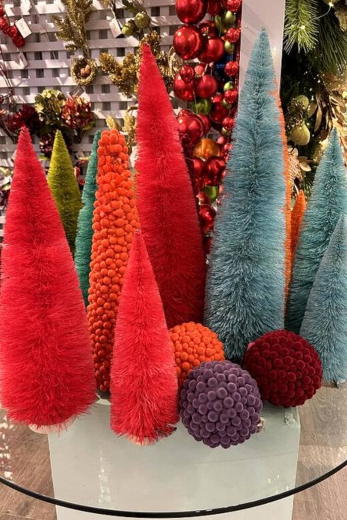 bottlebrush trees in assorted colors, sizes, and materials