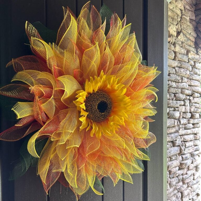 mixed sunflower wreath made out of deco mesh
