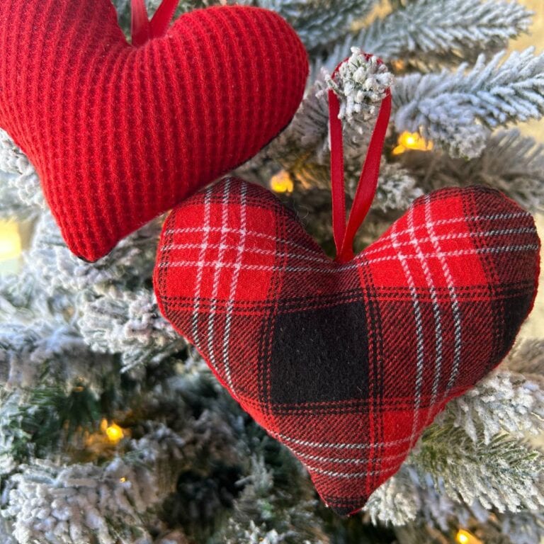 handmade keepsake heart ornaments made from clothing of deceased loved ones