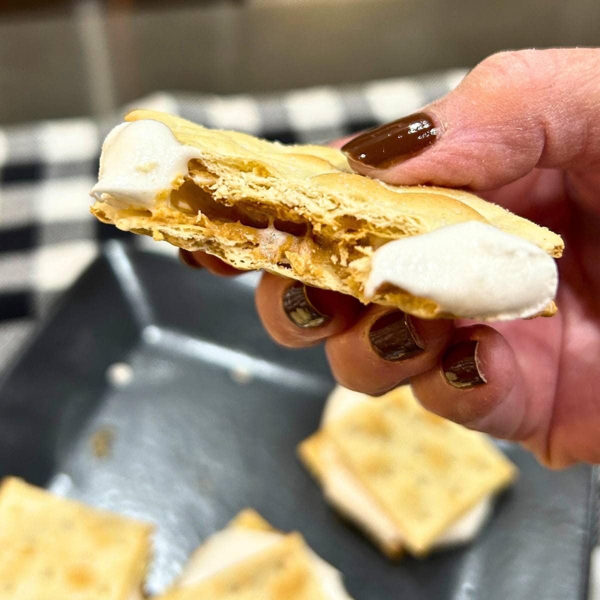 smores made with saltines, peanut butter and marshmallows, no chocolate