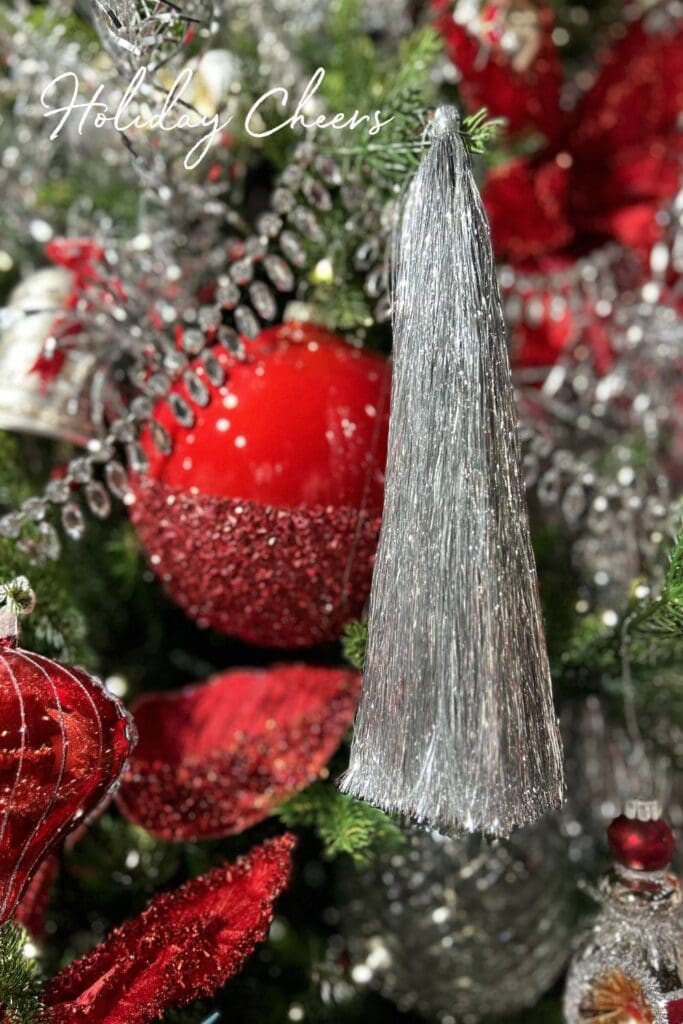 silver tinsel Christmas ornament from Holiday Cheers collection by RAZ