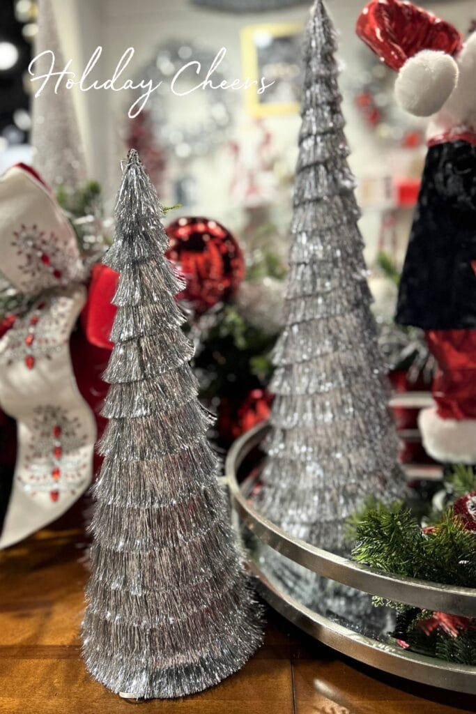 silver tinsel cone trees