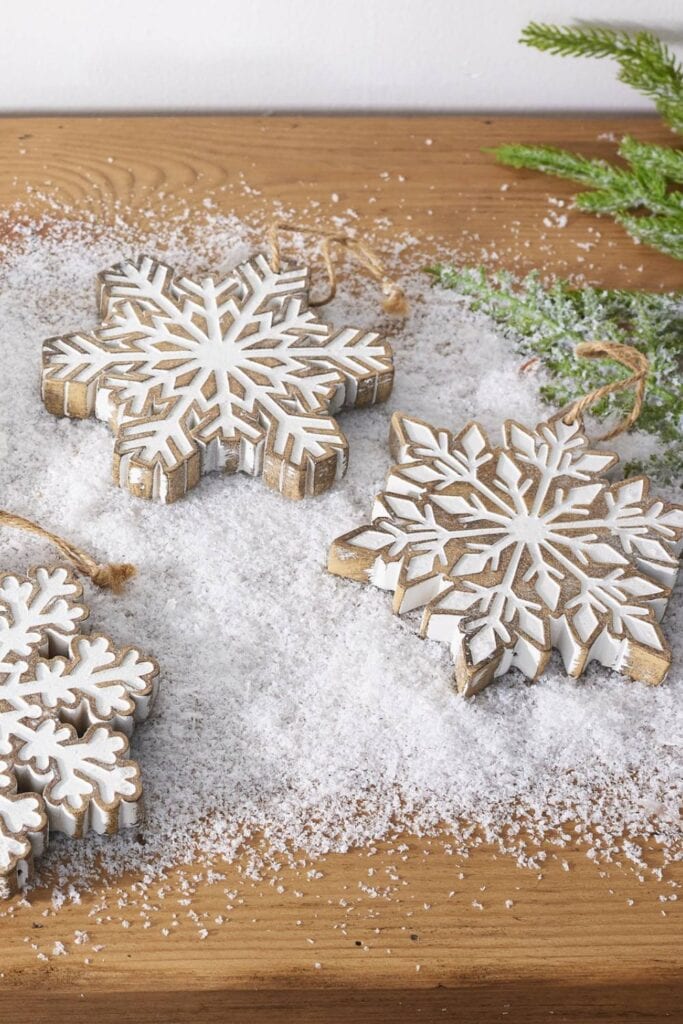 natural noel wood snowflake christmas ornament