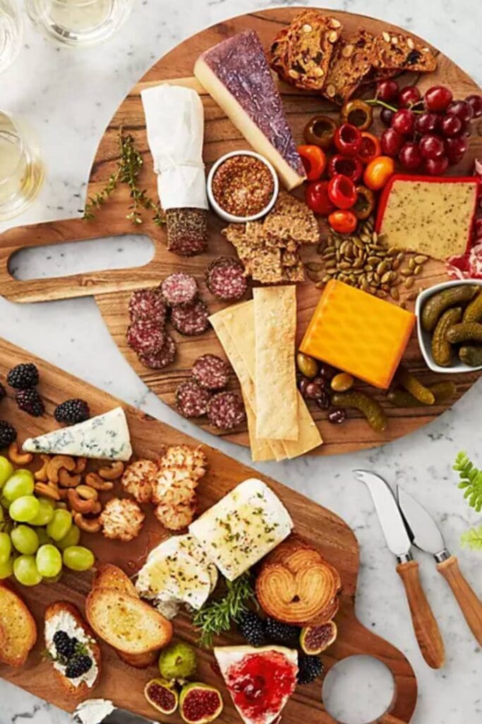 wooden trays with food