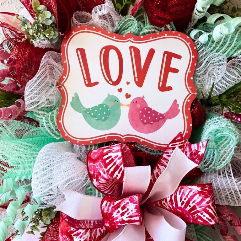 valentine wreath tutorial with love birds sign