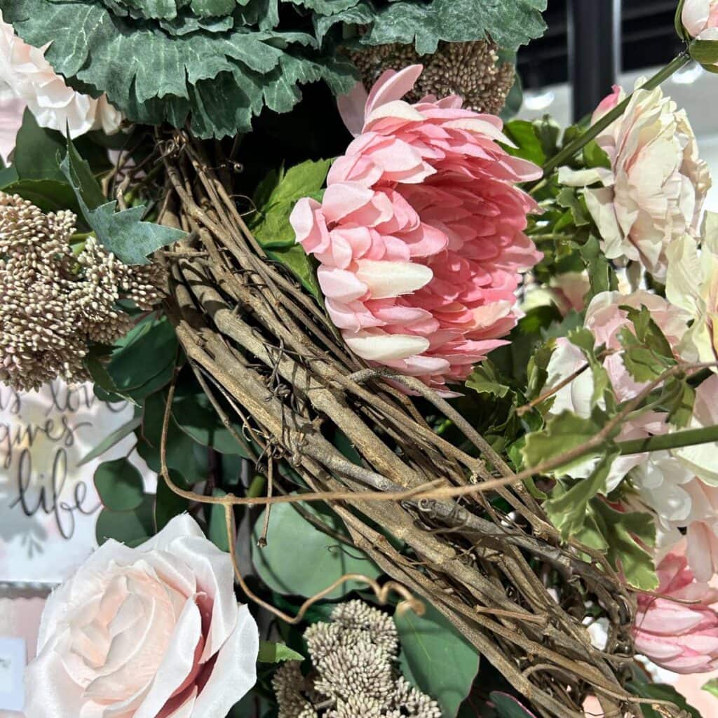 spring garland with grapevine twig intertwined