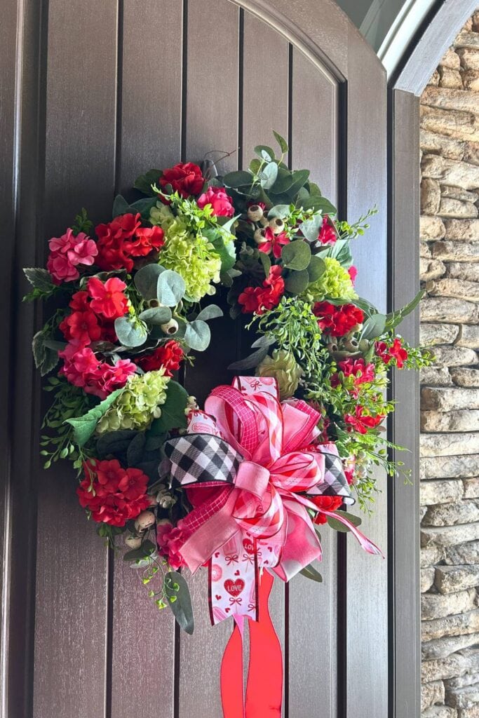 spring wreath with valentine bow