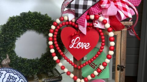 valentine lantern topper with beaded heart sign and conversation hearts