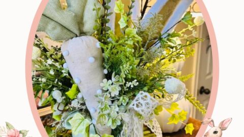 spring floral made with bunny ears and fabric carrot