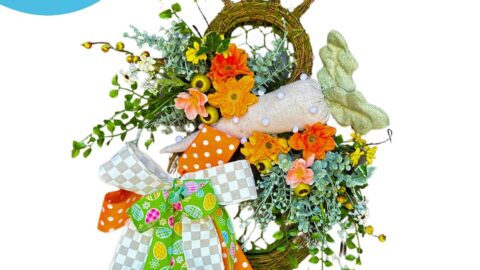 twig and moss bunny door hanger with flowers and spring ribbon