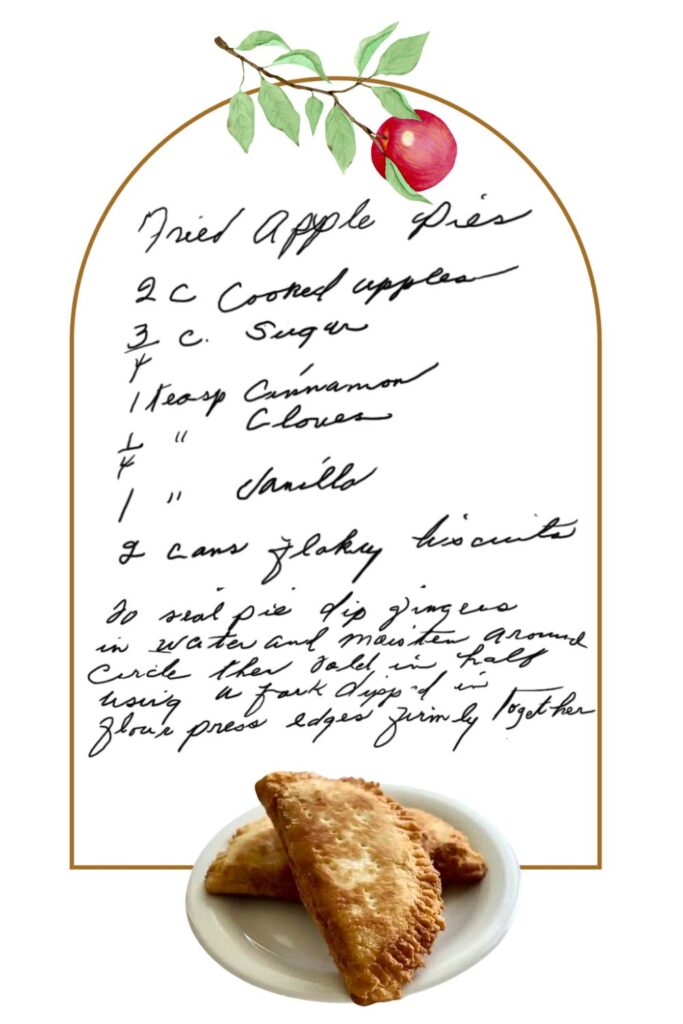 fried apple pie recipe to be printed on a tea towel