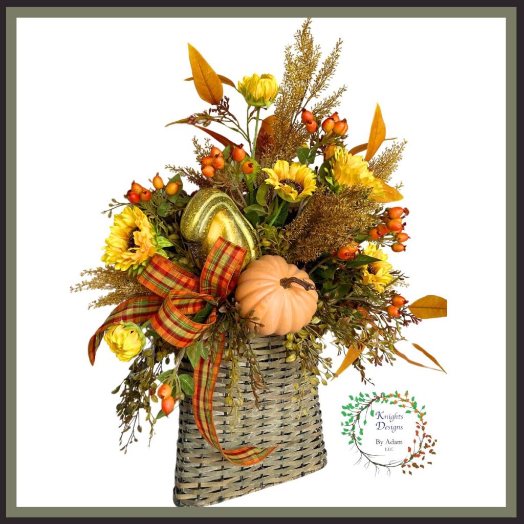 wall basket filled with fall flowers