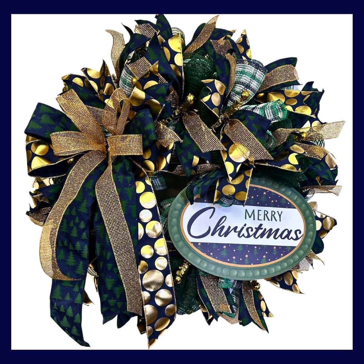 Stunning Hunter Green and Navy Christmas Wreath