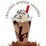 chocolate protein shake with whipped cream and sprinkles