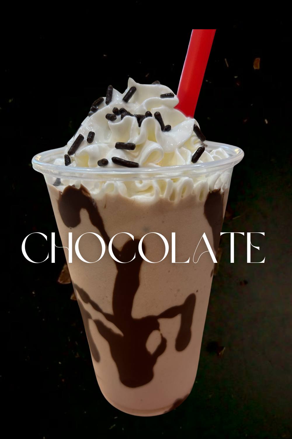 chocolate protein shake with whipped cream and sprinkles