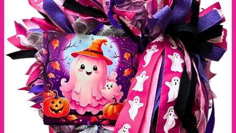 pink ghost halloween deco mesh wreath