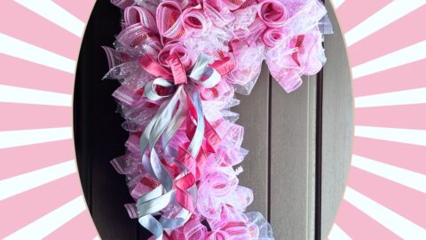 pink candy cane wreath made with deco mesh