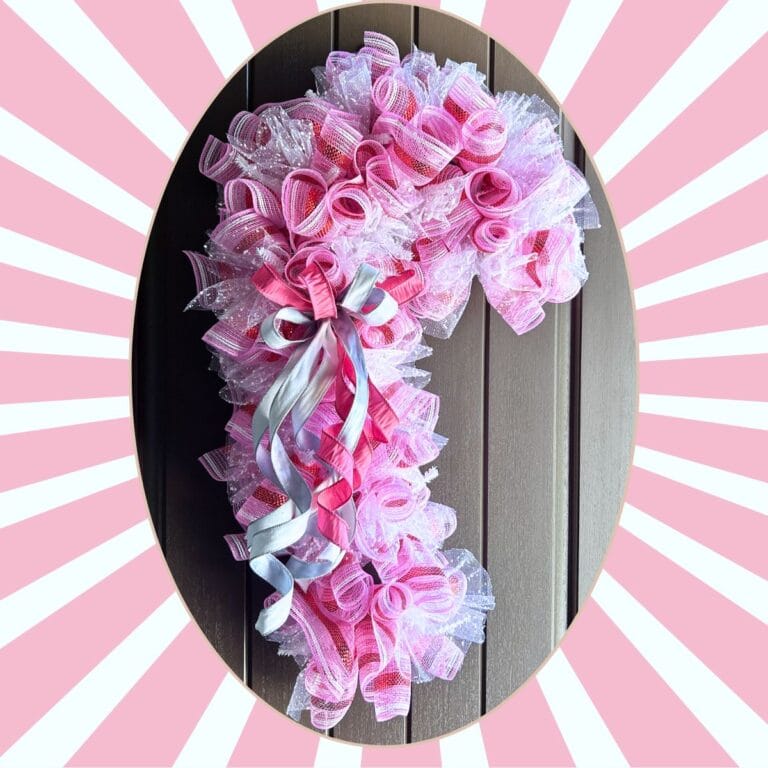 pink candy cane wreath made with deco mesh
