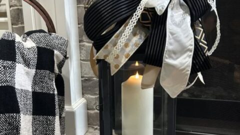 black and neutral bow for a black metal lantern