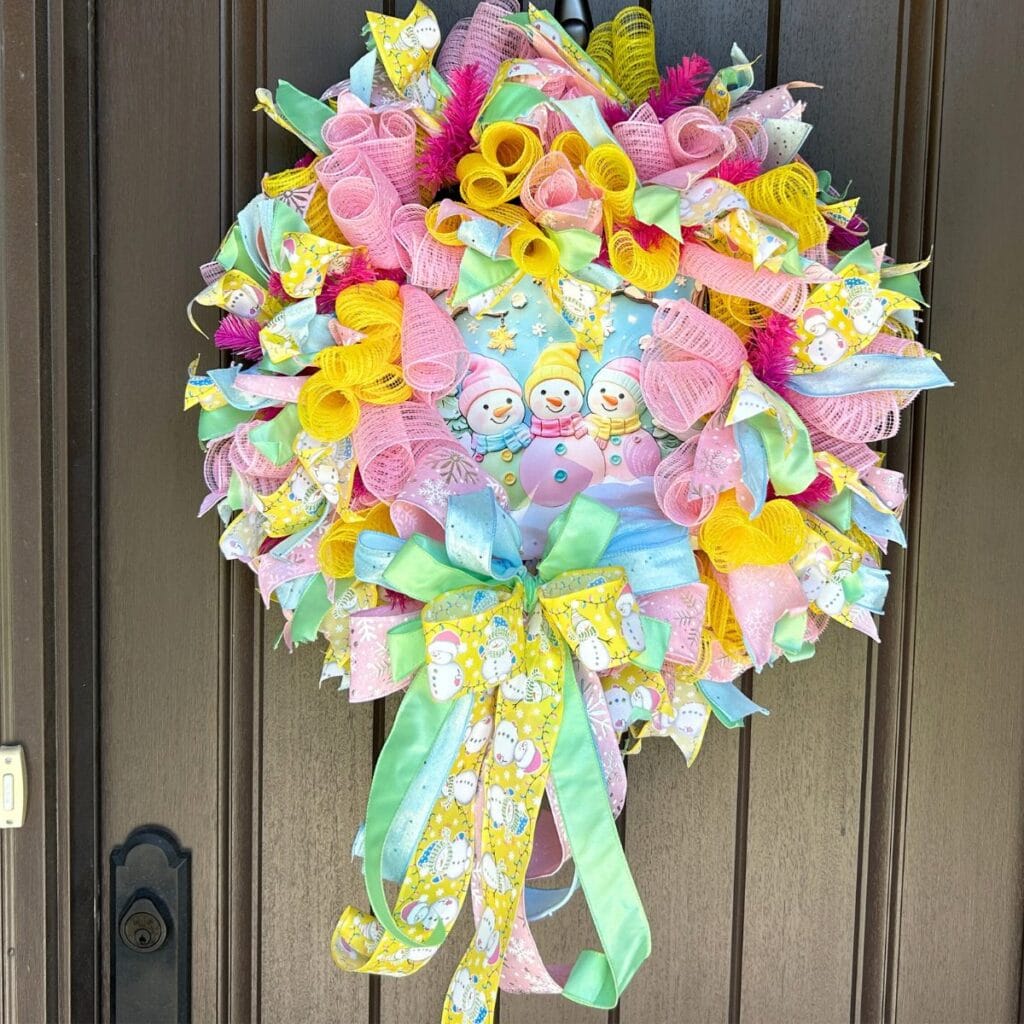 pastel snowman deco mesh christmas wreath tutorial