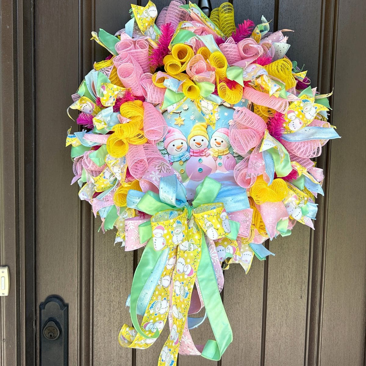 pastel snowman deco mesh christmas wreath tutorial