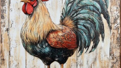 metal 10" x 10" rooster sign exclusive Trendy Tree design
