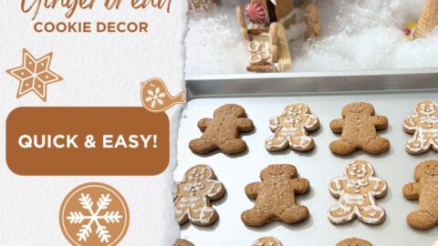 gingerbread cookies hot glued to a cookie sheet