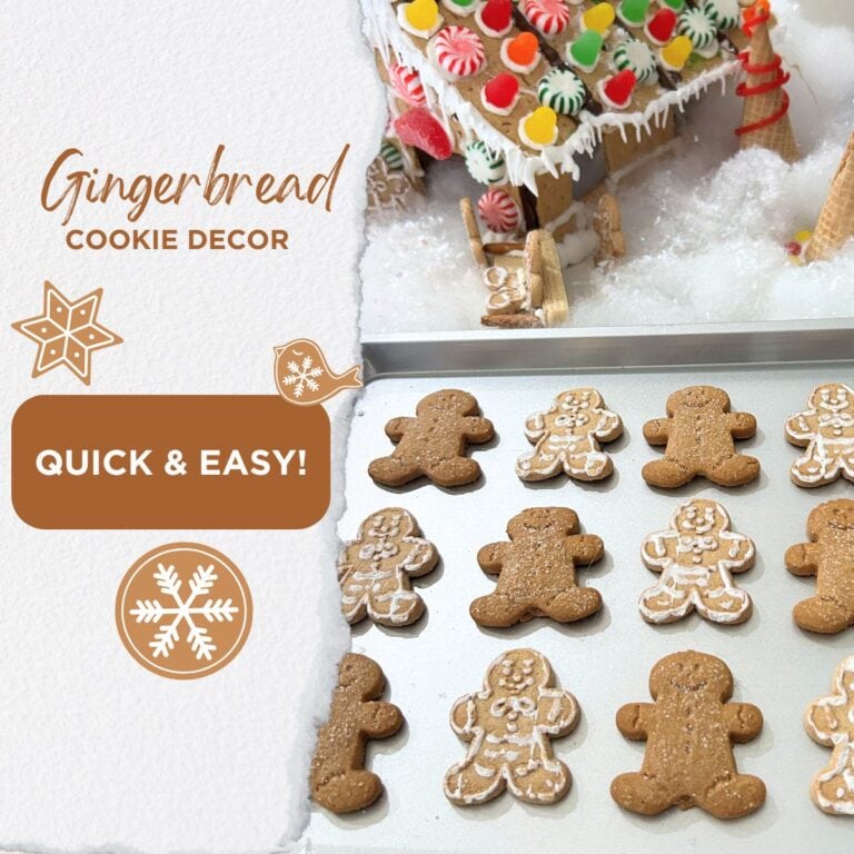 gingerbread cookies hot glued to a cookie sheet