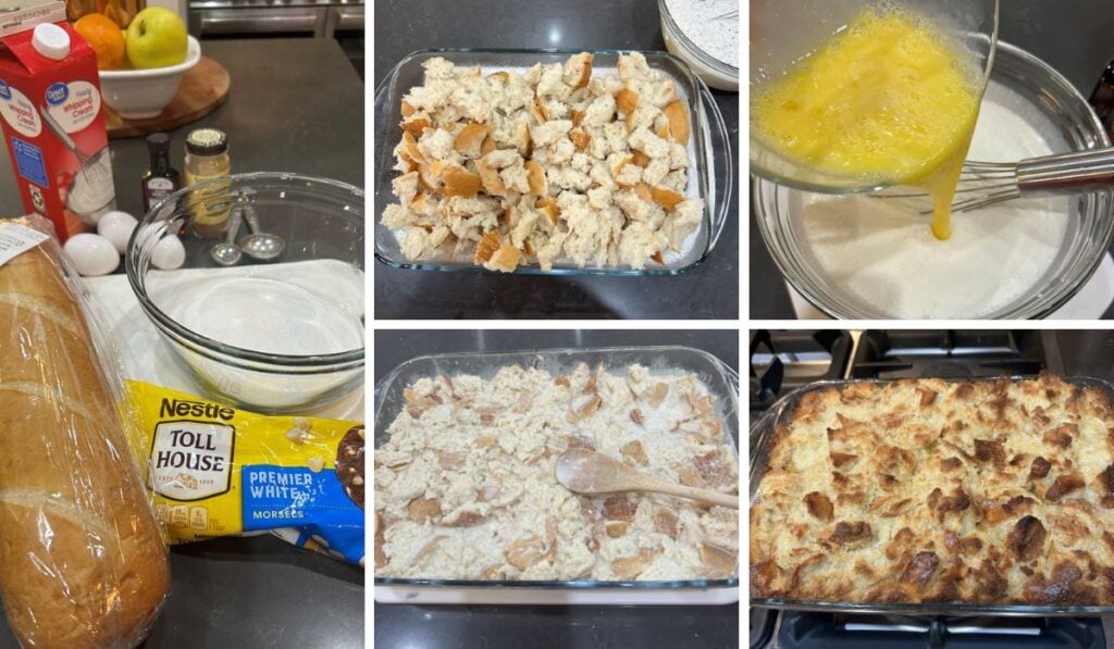 steps for making homemade old fashioned bread pudding