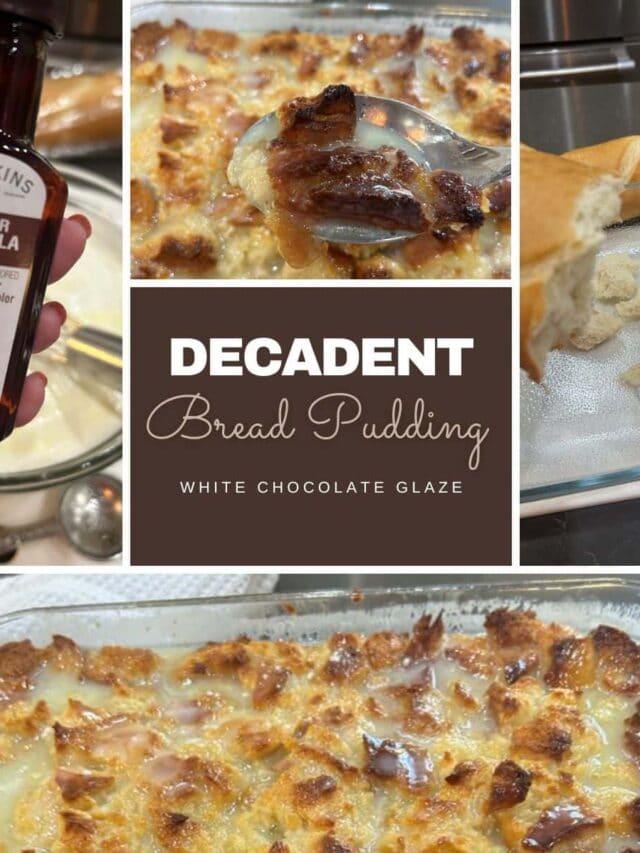 Old Fashioned Bread Pudding but with White Chocolate Glaze