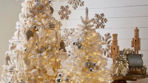 neutral christmas decor with cream and white