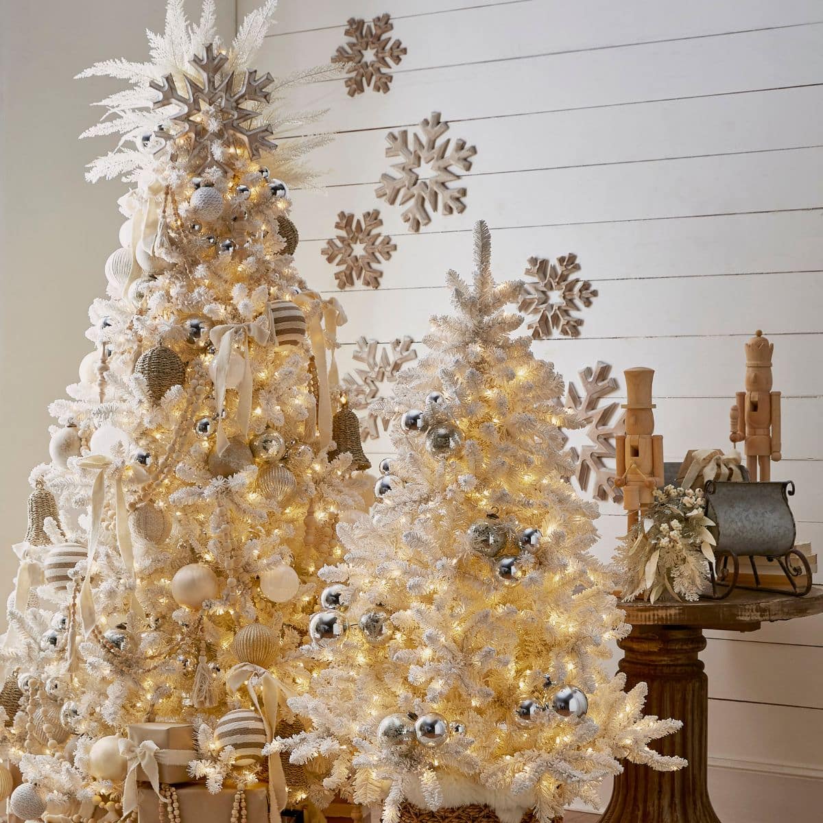 neutral christmas decor with cream and white