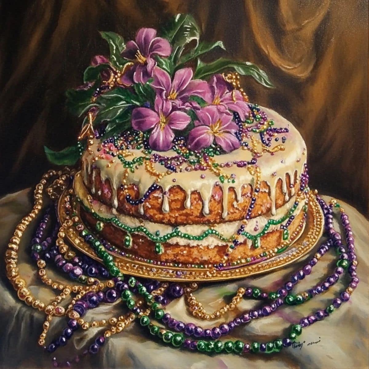 Trendy Tree Exclusive Mardi Gras Metal Sign with King Cake and beads