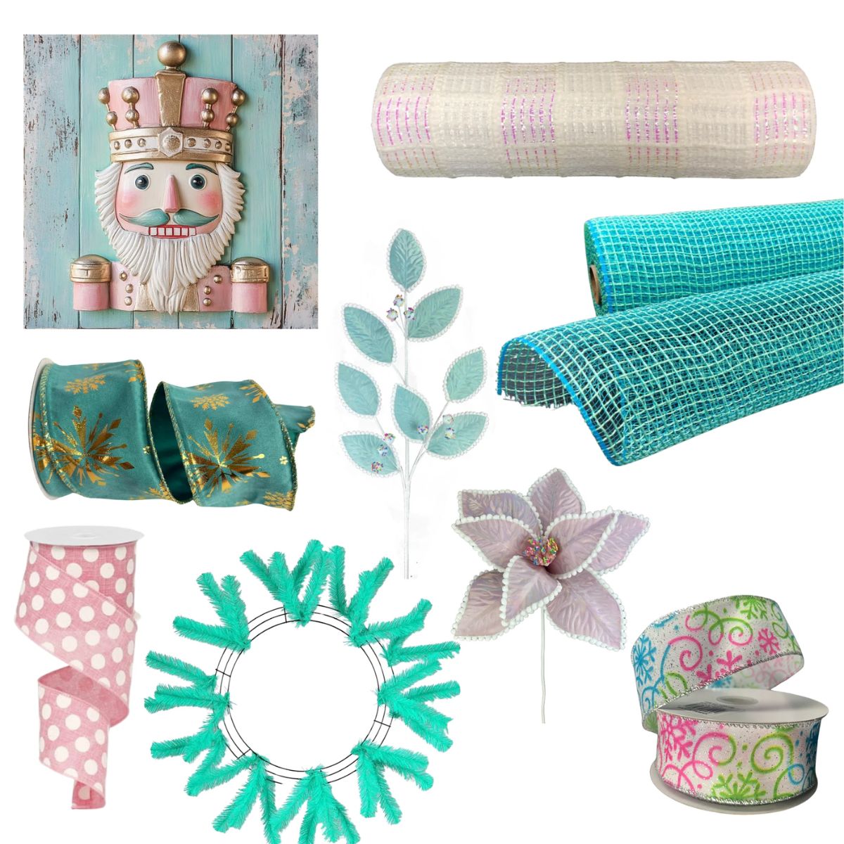 supplies for a pastel nutcracker wreath