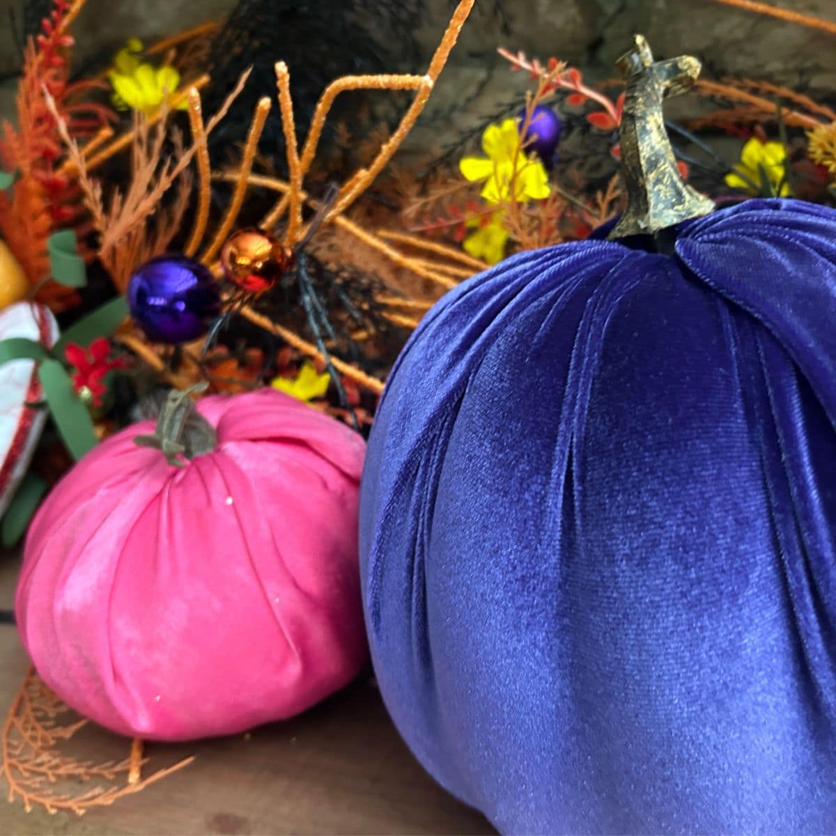 styrofoam pumpkins covered with fabric tutorial